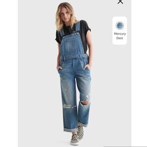 Lucky Brand Denim Boyfriend Distressed Overall Jeans Size Medium